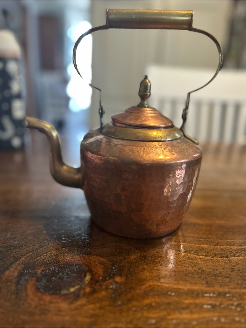 Hammered Copper Teapot with Brass Handle and Lid - Copper Finish